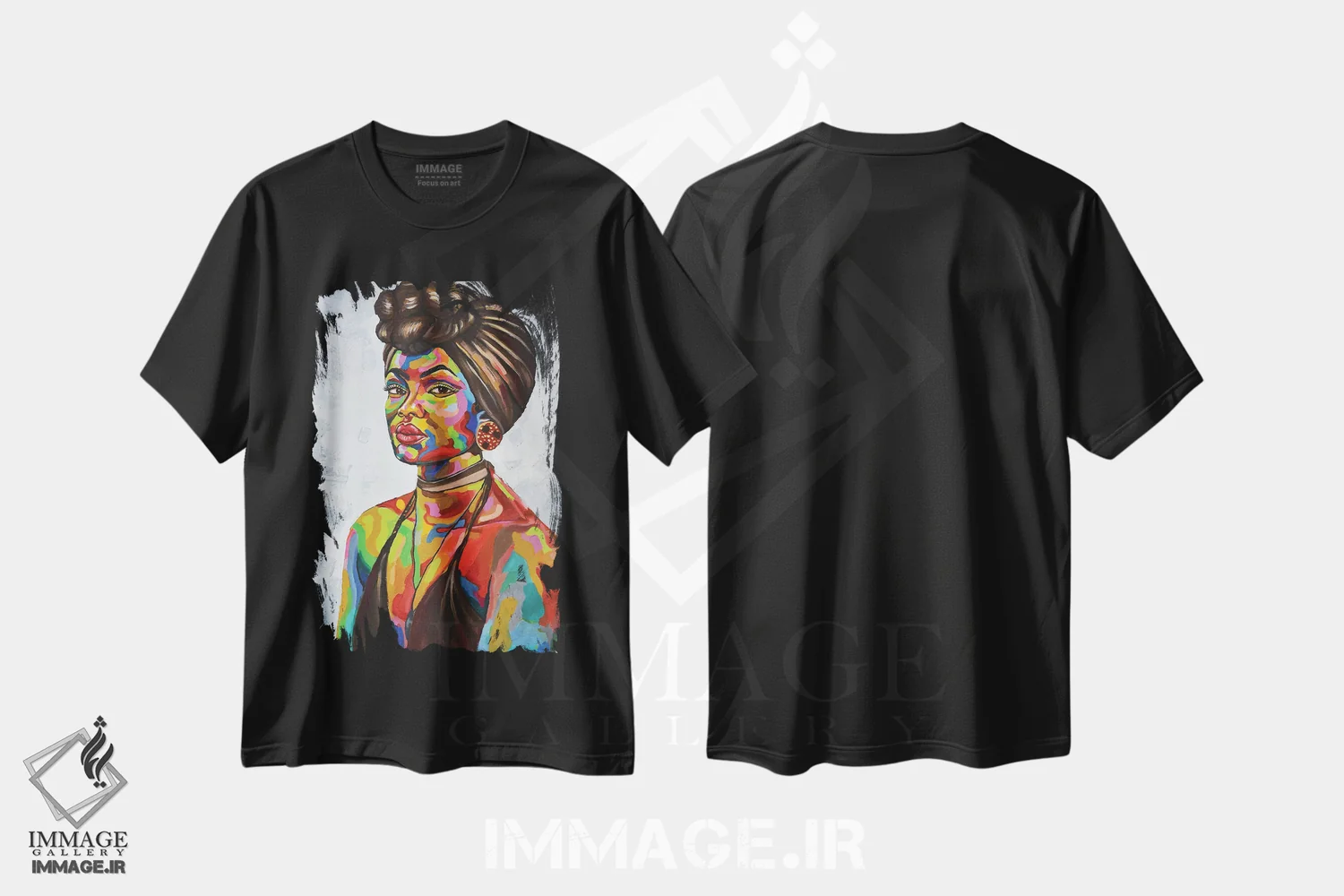 تیشرت مشکی طرح دار دختر آفریقایی، دکور آفریقایی اثر دامولا آیگبایو | immage.ir