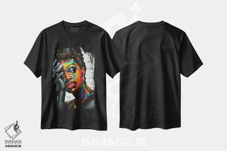 تیشرت مشکی طرح دار آزاد اما گرسنه II، هنر آمریکایی آفریقایی تبار اثر دامولا آیگبایو | فروشگاه ایماژ