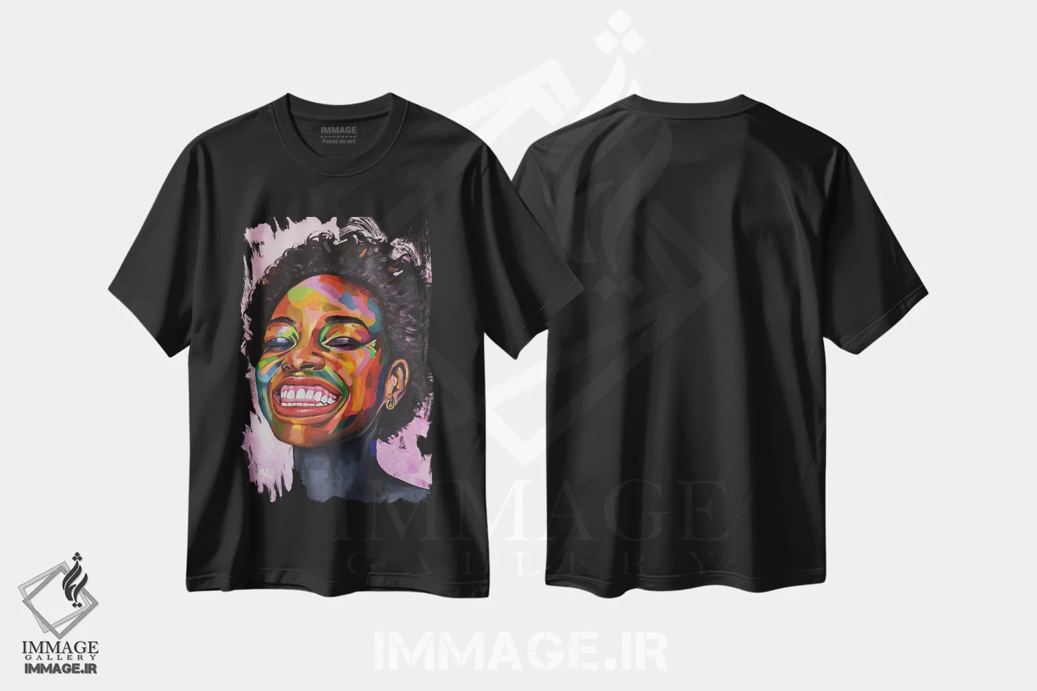 تیشرت مشکی طرح دار جشن گرفتن زندگی V، هنر آمریکایی آفریقایی تبار اثر دامولا آیگبایو | فروشگاه ایماژ