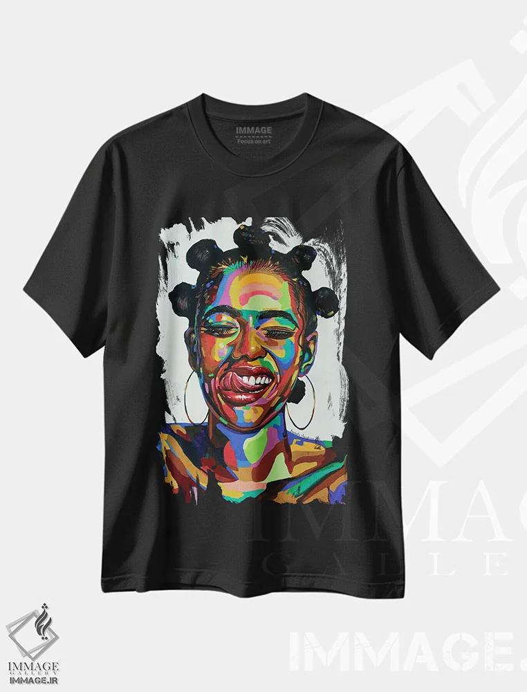 تیشرت مشکی طرح دار نیروی حیات، هنر آمریکایی آفریقایی تبار اثر دامولا آیگبایو | فروشگاه ایماژ
