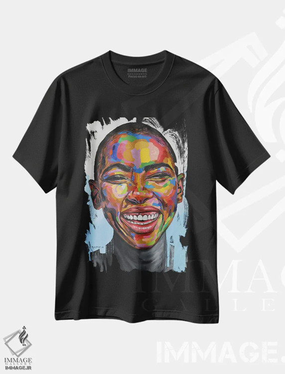 تیشرت مشکی طرح دار جشن زندگی VIII، هنر آمریکایی آفریقایی تبار اثر دامولا آیگبایو | فروشگاه ایماژ