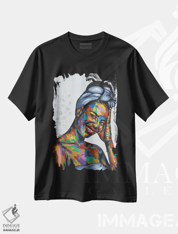 تیشرت مشکی طرح دار هدف از وجود V، هنر آمریکایی آفریقایی تبار اثر دامولا آیگبایو | فروشگاه ایماژ