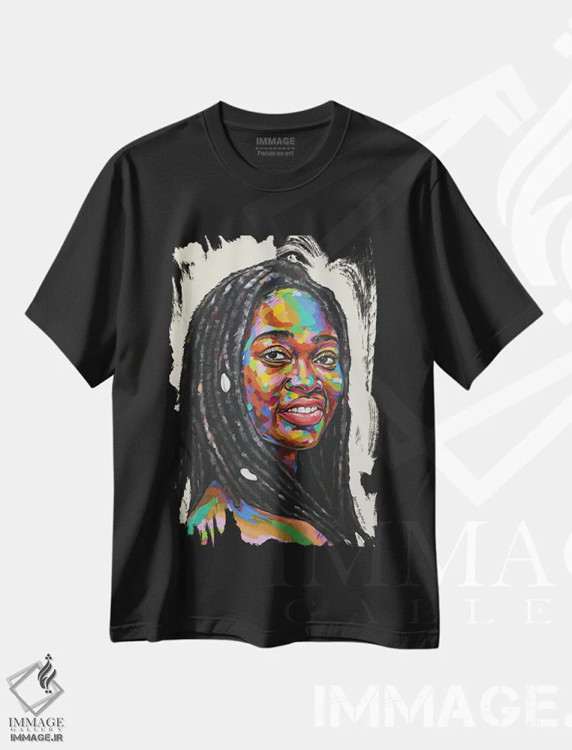 تیشرت مشکی طرح دار حالت ذهنی V، هنر آمریکایی آفریقایی تبار اثر دامولا آیگبایو | فروشگاه ایماژ