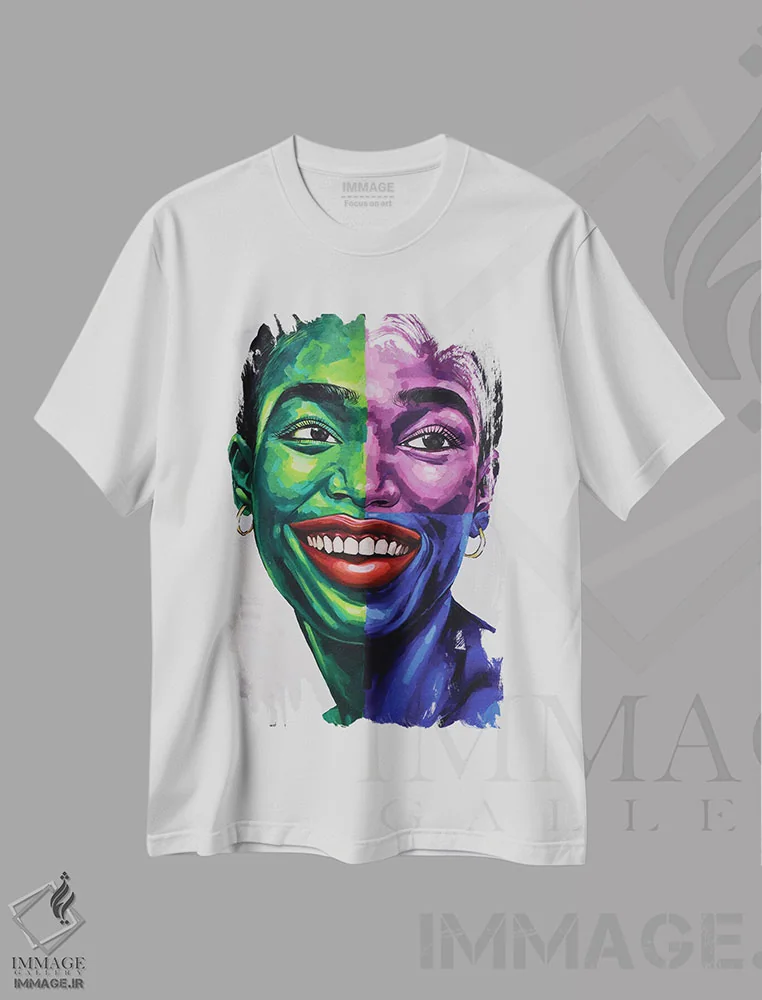 تیشرت سفید طرح دار سوی دیگر V، هنر آمریکایی آفریقایی تبار اثر دامولا آیگبایو | فروشگاه ایماژ