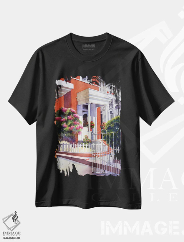 تیشرت مشکی طرح دار هتل کارائیب، دکور معاصر اثر دیانا میلر-پیرس | فروشگاه ایماژ