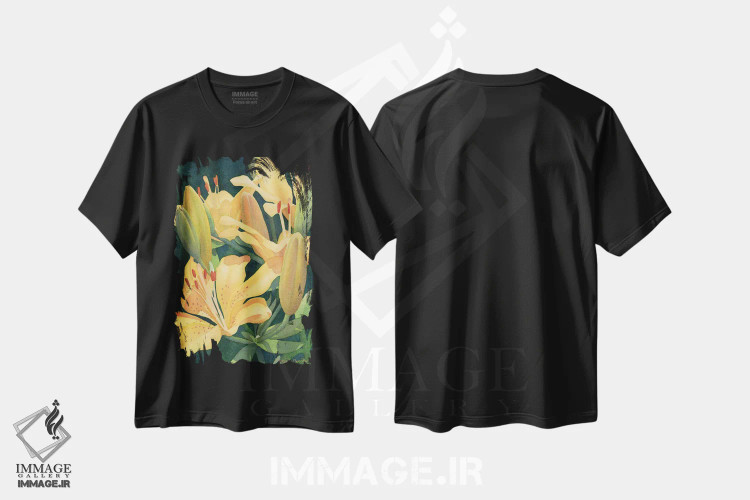 تیشرت مشکی طرح دار اندکی کهربا، دکور معاصر اثر دیانا میلر-پیرس | فروشگاه ایماژ