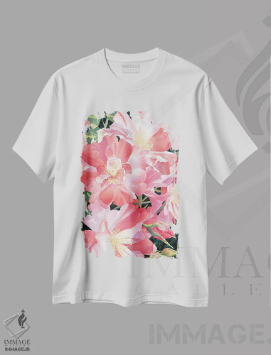تیشرت سفید طرح دار خطوط آب نباتی و گل رز، دکور معاصر اثر دیانا میلر-پیرس | فروشگاه ایماژ