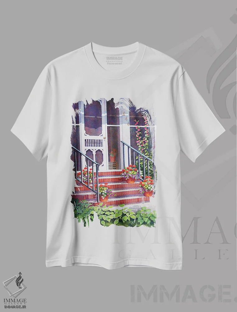 تیشرت سفید طرح دار جایی در سایه، دکور معاصر اثر دیانا میلر-پیرس | فروشگاه ایماژ