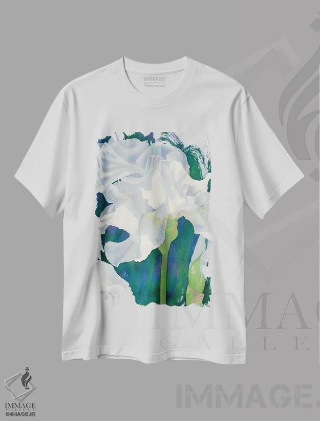 تیشرت سفید طرح دار بهار زودگذر - گل زنبق، دکور معاصر اثر دیانا میلر-پیرس | فروشگاه ایماژ