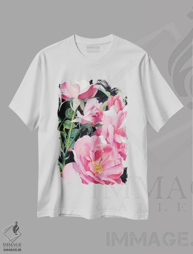 تیشرت سفید طرح دار گل های صورتی فراتر از عادی، دکور معاصر اثر دیانا میلر-پیرس | فروشگاه ایماژ