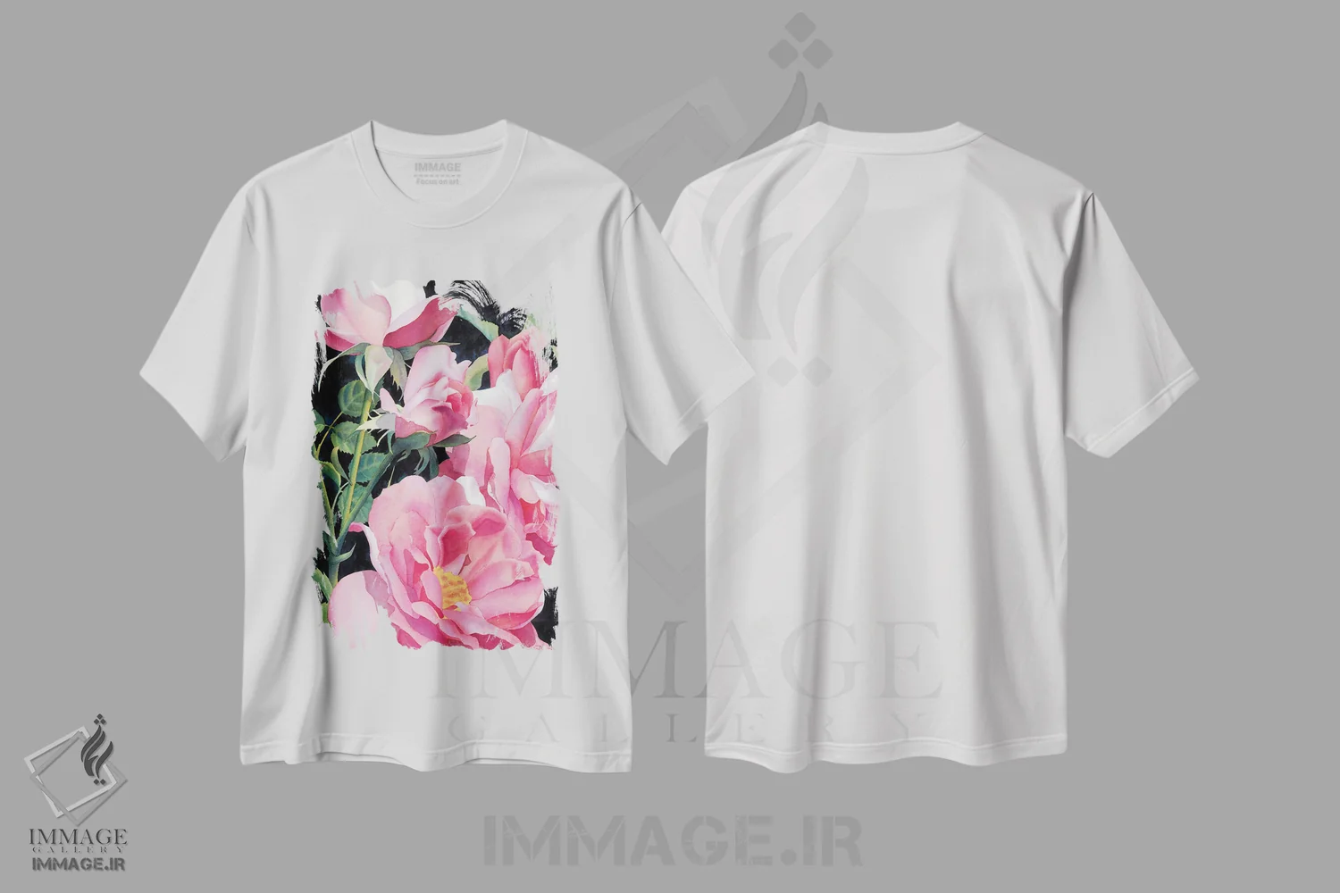 تیشرت سفید طرح دار گل های صورتی فراتر از عادی، دکور معاصر اثر دیانا میلر-پیرس | فروشگاه ایماژ