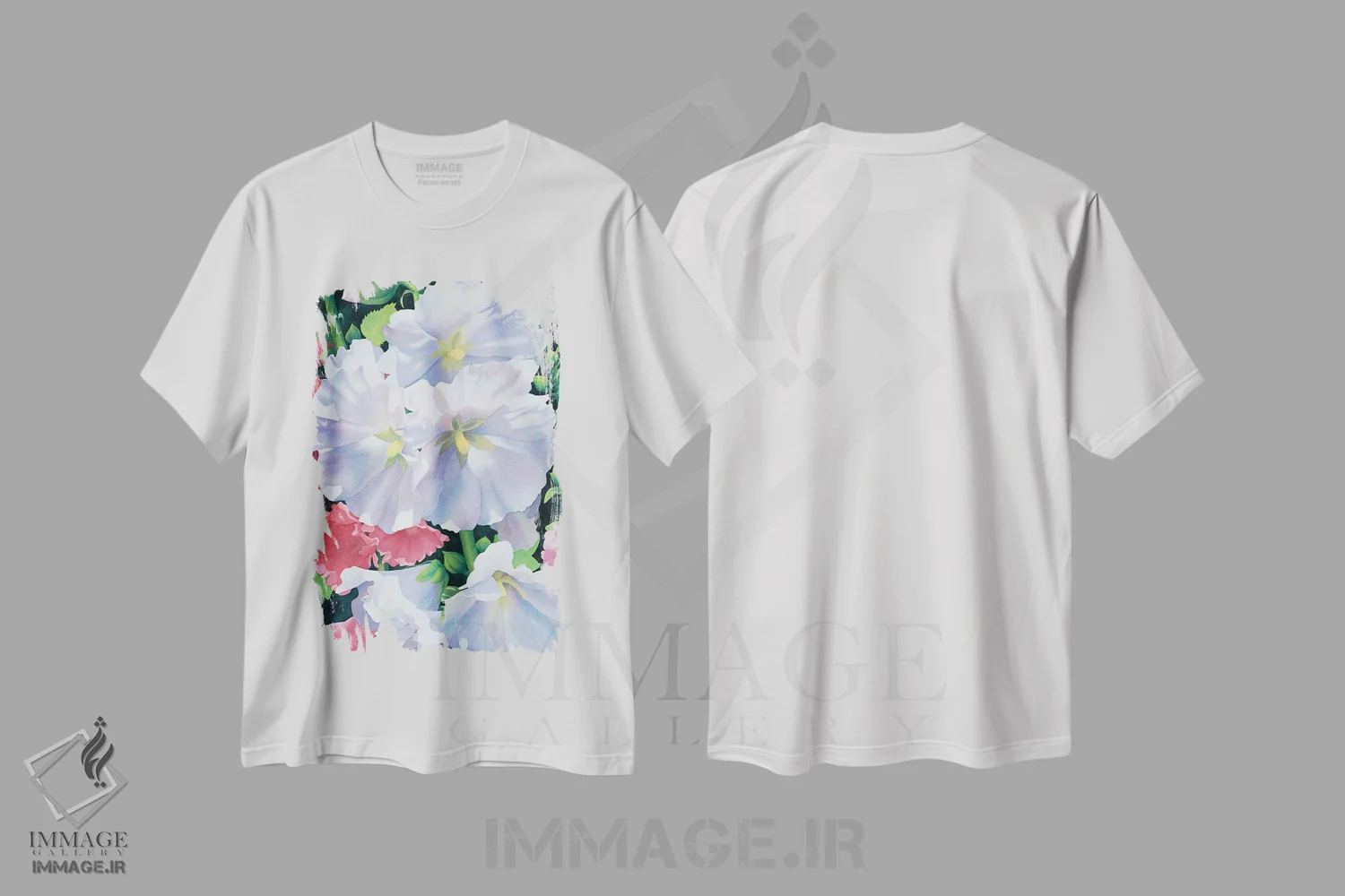 تیشرت سفید طرح دار قدم زنی - گل های ختمی، دکور معاصر اثر دیانا میلر-پیرس | فروشگاه ایماژ