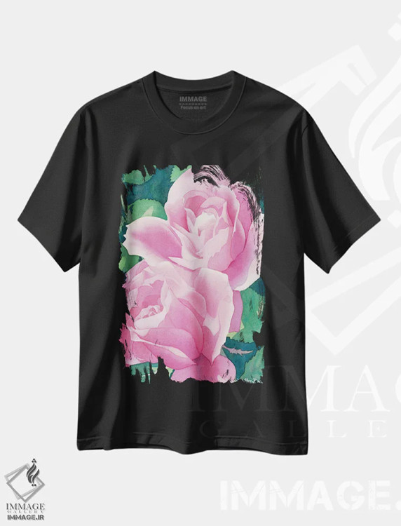 تیشرت مشکی طرح دار تب گل رز، دکور معاصر اثر دیانا میلر-پیرس | فروشگاه ایماژ