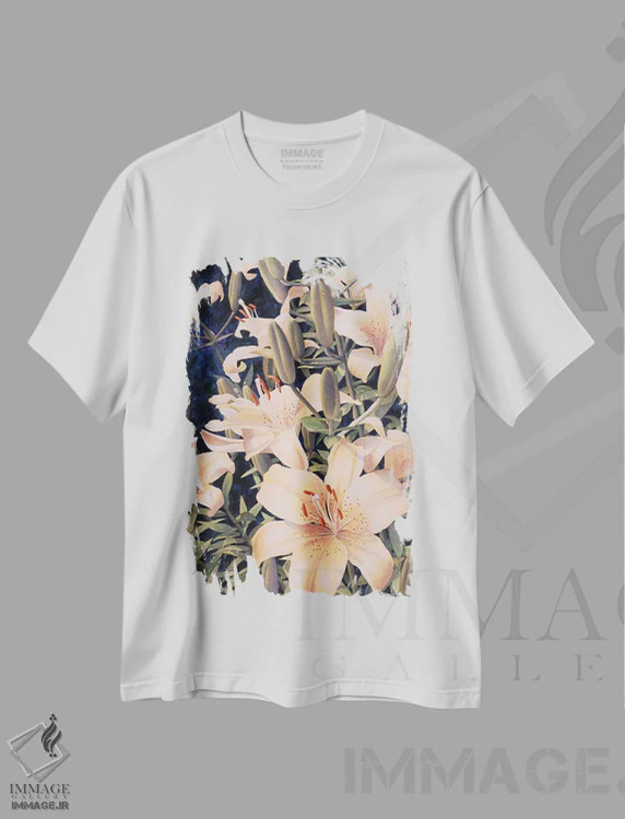 تیشرت سفید طرح دار سایه های کهربا، دکور معاصر اثر دیانا میلر-پیرس | فروشگاه ایماژ