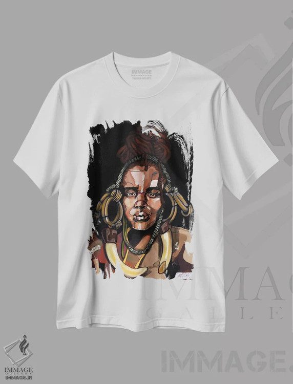 تیشرت سفید طرح دار آفریقا '۹۲، هنر آمریکایی آفریقایی تبار اثر دومونیک براون | فروشگاه ایماژ
