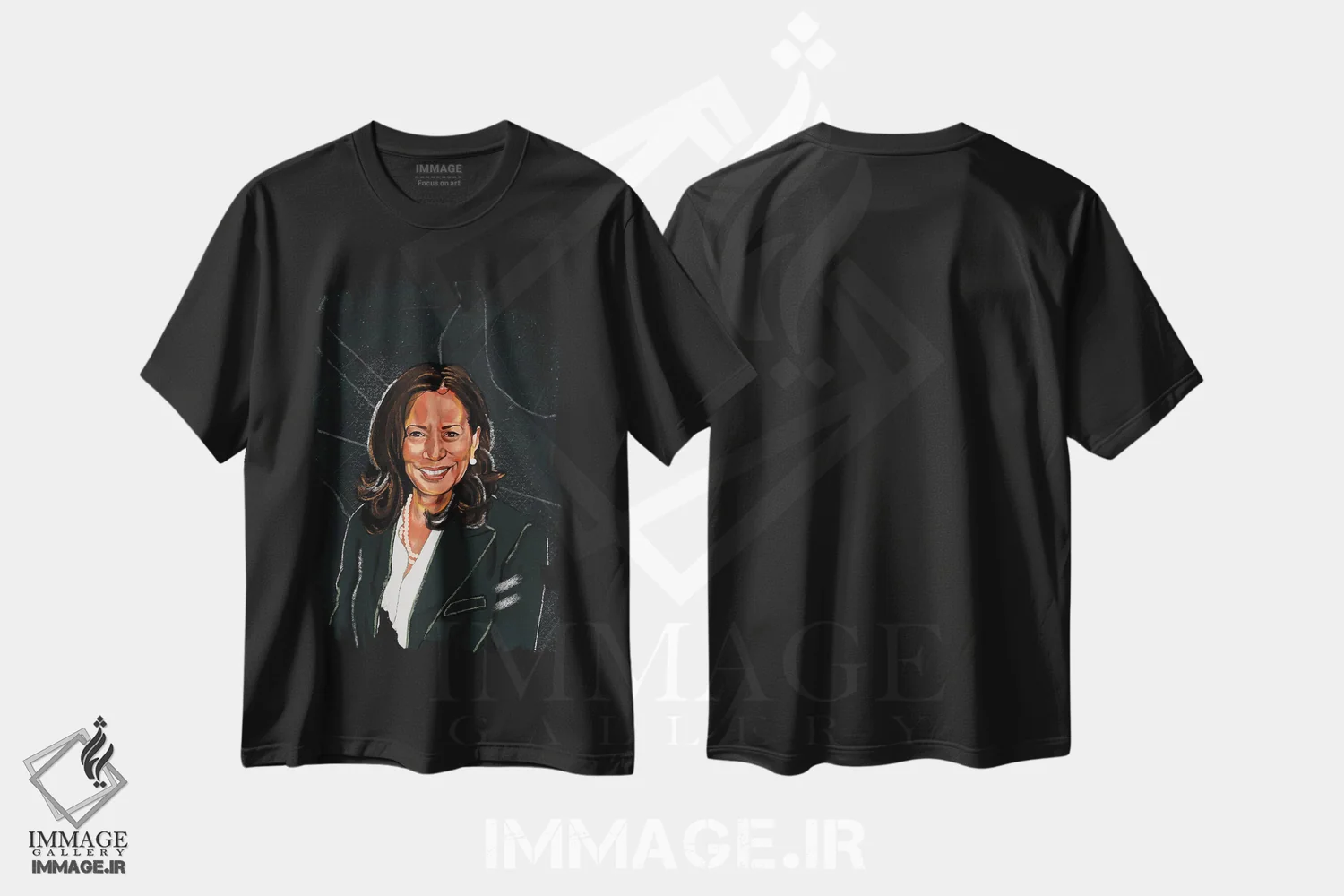 تیشرت مشکی طرح دار کامالا هریس، هنر آمریکایی آفریقایی تبار اثر دومونیک براون | فروشگاه ایماژ