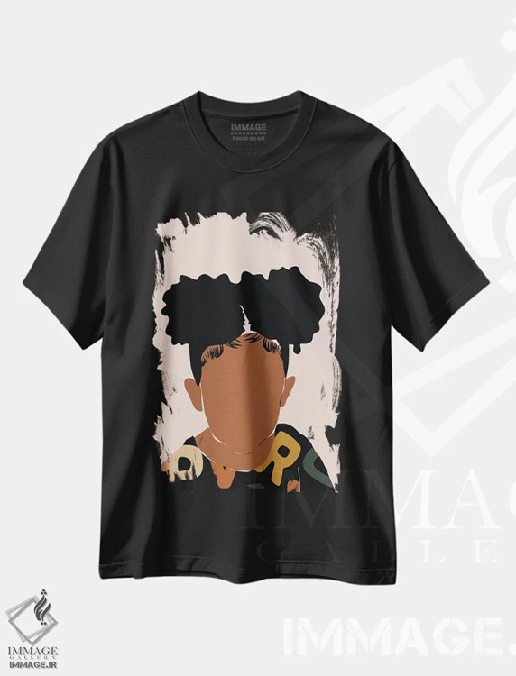 تیشرت مشکی طرح دار دو قلنبه، هنر آمریکایی آفریقایی تبار اثر دومونیک براون | فروشگاه ایماژ
