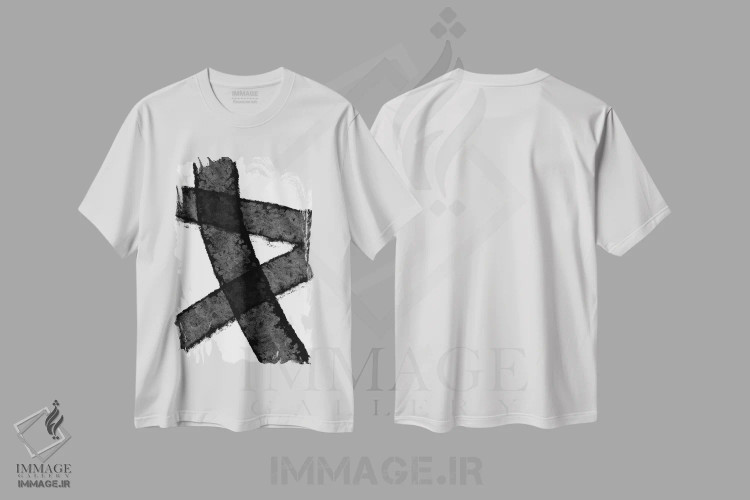 تیشرت سفید طرح دار مشکی دوران میانی اثر دومونیک براون | فروشگاه ایماژ