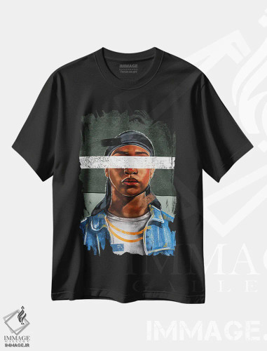 تیشرت مشکی طرح دار دورگ بدون بانت، هنر آمریکایی آفریقایی تبار اثر دومونیک براون | فروشگاه ایماژ