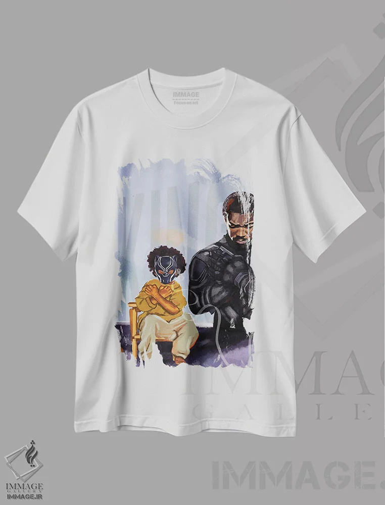 تیشرت سفید طرح دار پلنگ سیاه، هنر آمریکایی آفریقایی تبار اثر دومونیک براون | فروشگاه ایماژ