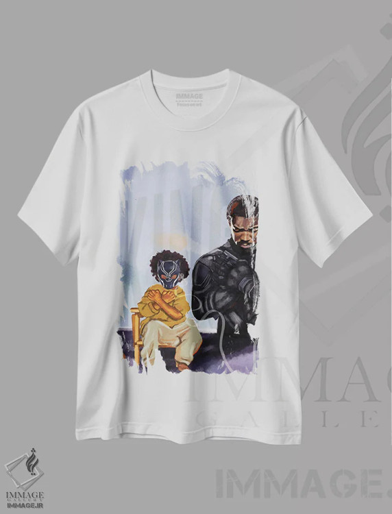 تیشرت سفید طرح دار پلنگ سیاه، هنر آمریکایی آفریقایی تبار اثر دومونیک براون | فروشگاه ایماژ