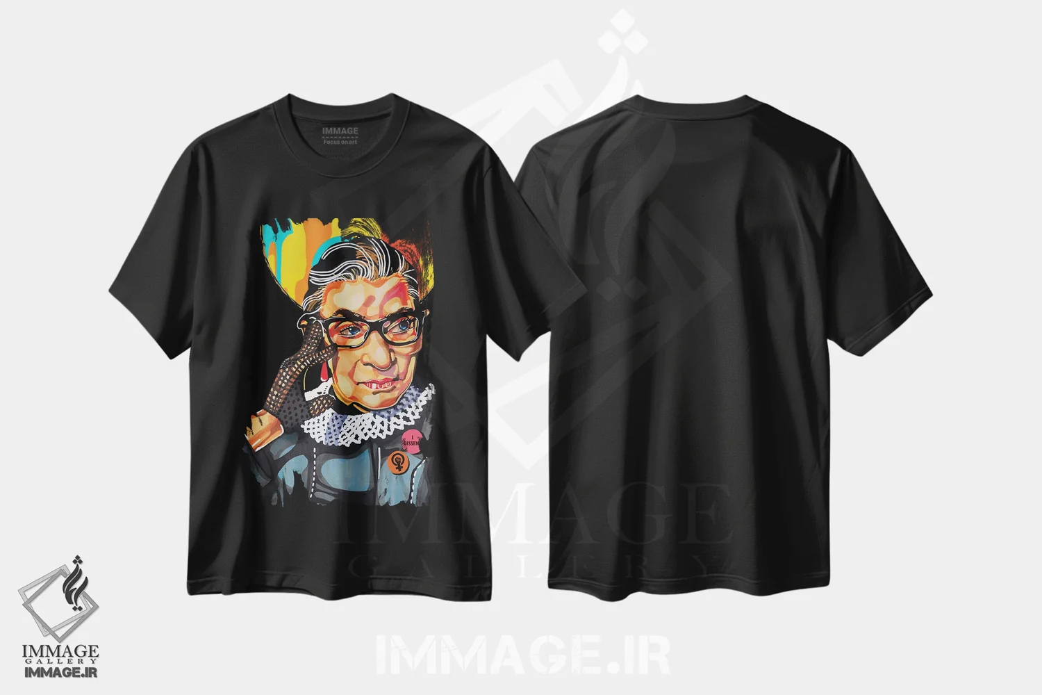 تیشرت مشکی طرح دار روث بیدر گینزبورگ، هنر دیجیتال اثر دومونیک براون | فروشگاه ایماژ