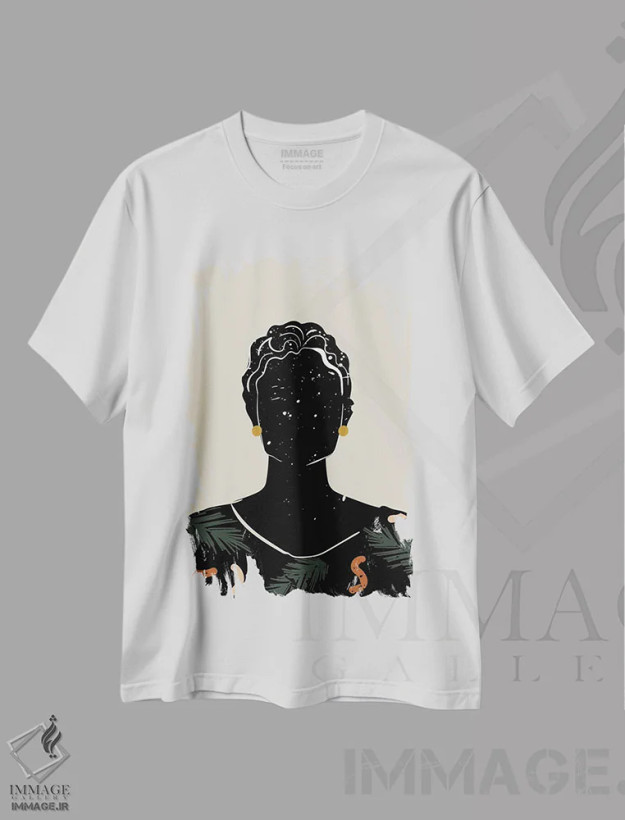 تیشرت سفید طرح دار موی مشکی پنجم، هنر آمریکایی آفریقایی تبار اثر دومونیک براون | فروشگاه ایماژ