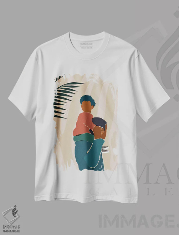 تیشرت سفید طرح دار دو نفره پدر و پسر، هنر آمریکایی آفریقایی تبار اثر دومونیک براون | immage.ir
