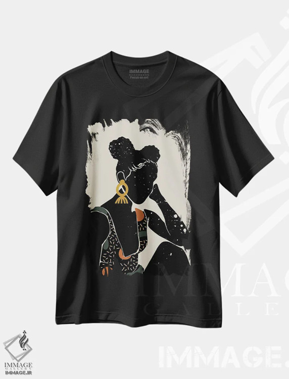 تیشرت مشکی طرح دار موی مشکی ششم، هنر آمریکایی آفریقایی تبار اثر دومونیک براون | فروشگاه ایماژ
