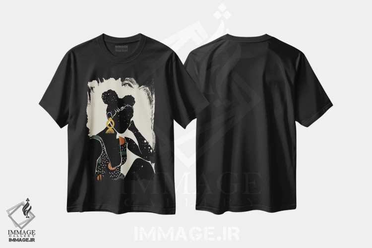 تیشرت مشکی طرح دار موی مشکی ششم، هنر آمریکایی آفریقایی تبار اثر دومونیک براون | فروشگاه ایماژ