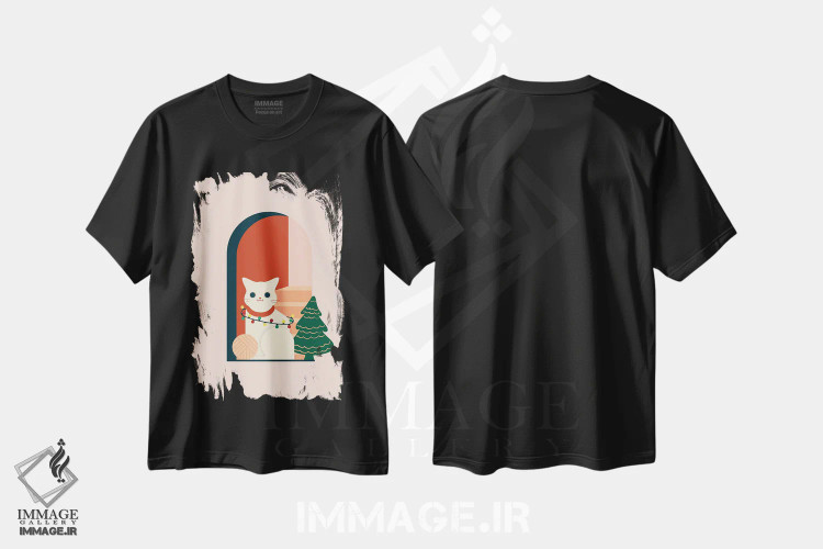 تیشرت مشکی طرح دار گربه کریسمس، حیوانات کریسمسی اثر دومونیک براون | immage.ir