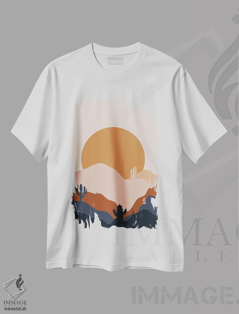 تیشرت سفید طرح دار جریان بیابان، تزئینی اثر دومونیک براون | فروشگاه ایماژ