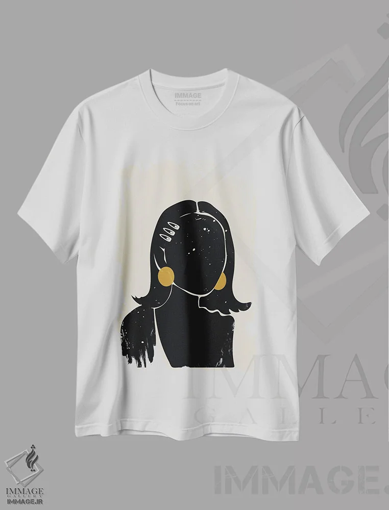تیشرت سفید طرح دار موی مشکی شماره ۱۶، هنر آمریکایی آفریقایی تبار اثر دومونیک براون | فروشگاه ایماژ