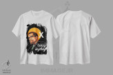 تیشرت سفید طرح دار مالکوم ایکس، هنر دیجیتال اثر دومونیک براون | فروشگاه ایماژ