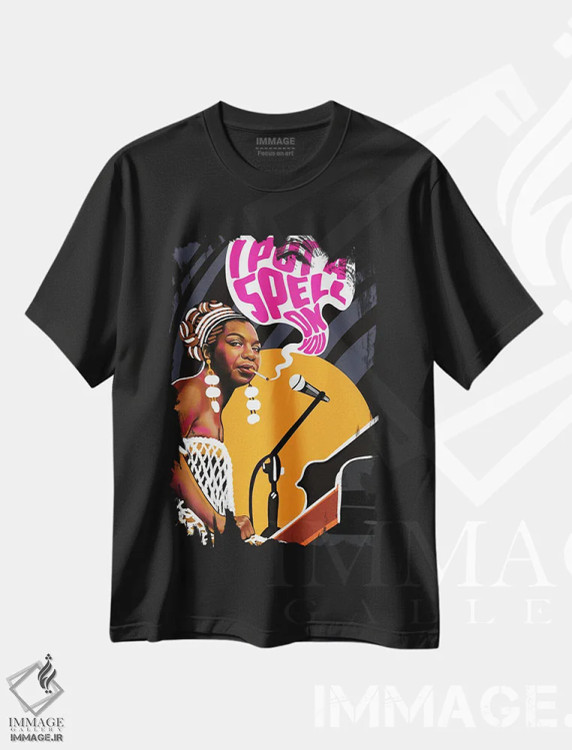 تیشرت مشکی طرح دار نینا سیمون، هنر دیجیتال اثر دومونیک براون | immage.ir