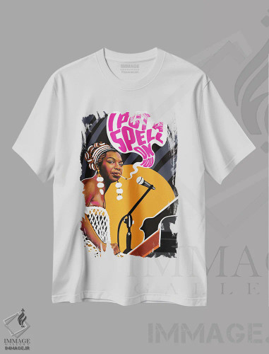 تیشرت سفید طرح دار نینا سیمون، هنر دیجیتال اثر دومونیک براون | فروشگاه ایماژ