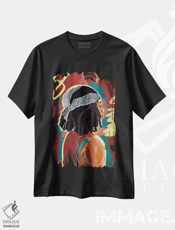 تیشرت مشکی طرح دار لاک های عاشقانه، هنر آمریکایی آفریقایی تبار اثر دومونیک براون | فروشگاه ایماژ