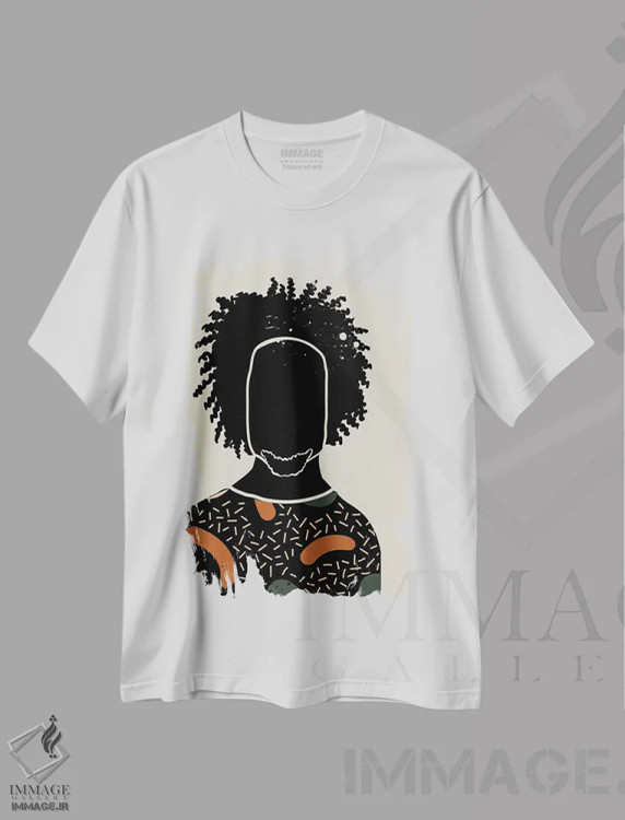تیشرت سفید طرح دار موی مشکی نهم، هنر آمریکایی آفریقایی تبار اثر دومونیک براون | فروشگاه ایماژ