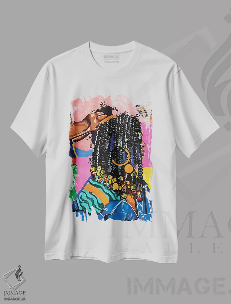 تیشرت سفید طرح دار بافت مو، هنر آمریکایی آفریقایی تبار اثر دومونیک براون | immage.ir