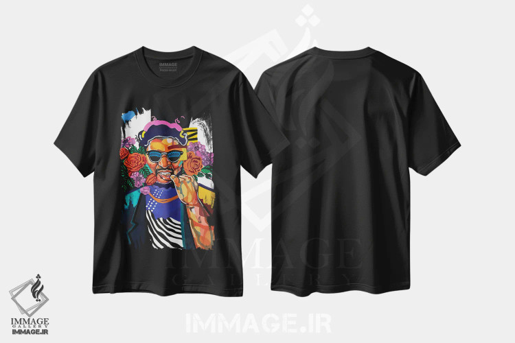 تیشرت مشکی طرح دار دانته، هنر آمریکایی آفریقایی تبار اثر دومونیک براون | فروشگاه ایماژ