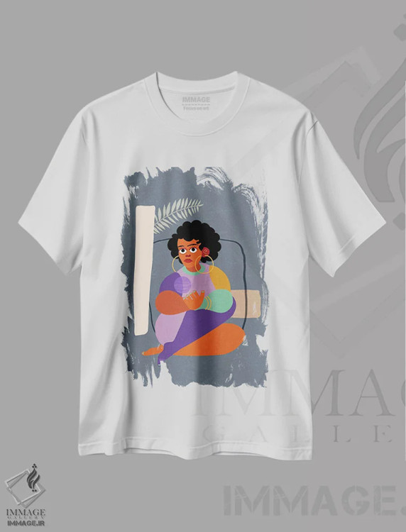 تیشرت سفید طرح دار خانم کلی، هنر آمریکایی آفریقایی تبار اثر دومونیک براون | فروشگاه ایماژ
