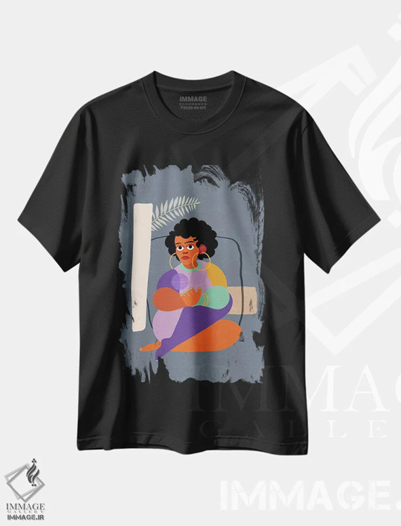 تیشرت مشکی طرح دار خانم کلی، هنر آمریکایی آفریقایی تبار اثر دومونیک براون | immage.ir