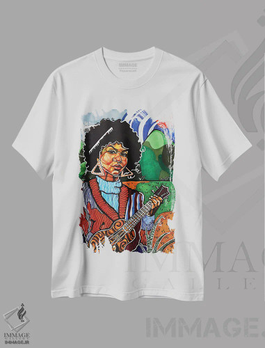تیشرت سفید طرح دار اجرای انفرادی جو، هنر آمریکایی آفریقایی تبار اثر دومونیک براون | فروشگاه ایماژ