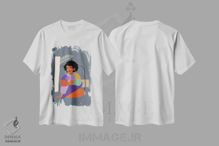 تیشرت سفید طرح دار خانم کلی، هنر آمریکایی آفریقایی تبار اثر دومونیک براون | فروشگاه ایماژ