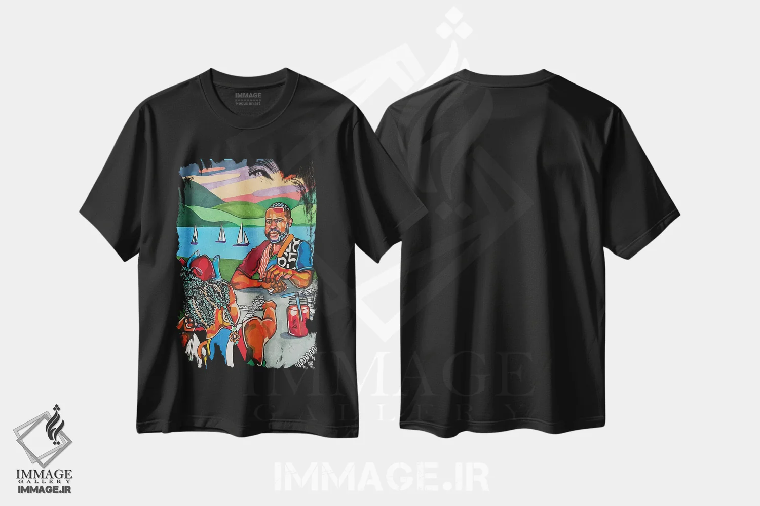 تیشرت مشکی طرح دار دومینوها، هنر آمریکایی آفریقایی تبار اثر دومونیک براون | فروشگاه ایماژ