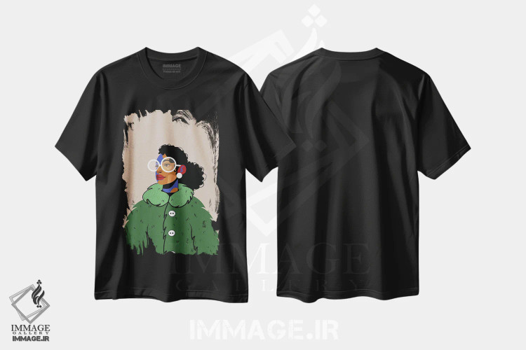 تیشرت مشکی طرح دار خانم لِنس، هنر آمریکایی آفریقایی تبار اثر دومونیک براون | فروشگاه ایماژ