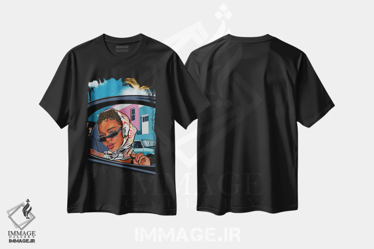 تیشرت مشکی طرح دار لس آنجلس کلاسیک، هنر آمریکایی آفریقایی تبار اثر دومونیک براون | immage.ir