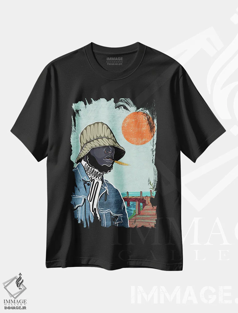 تیشرت مشکی طرح دار بری ماهیگیر، هنر آمریکایی آفریقایی تبار اثر دومونیک براون | immage.ir