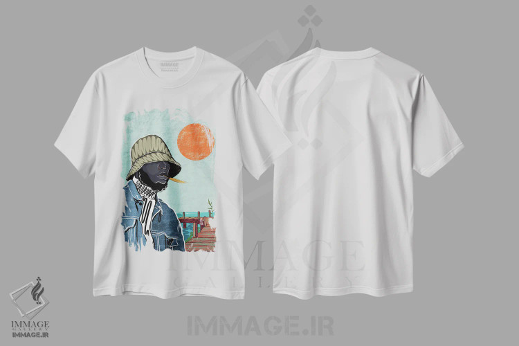 تیشرت سفید طرح دار بری ماهیگیر، هنر آمریکایی آفریقایی تبار اثر دومونیک براون | فروشگاه ایماژ