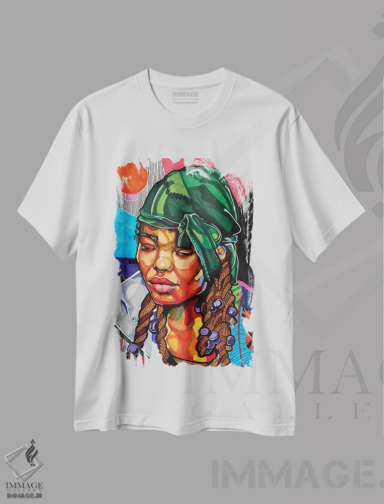تیشرت سفید طرح دار موی مشکی فوق العاده است، هنر آمریکایی آفریقایی تبار اثر دومونیک براون | immage.ir